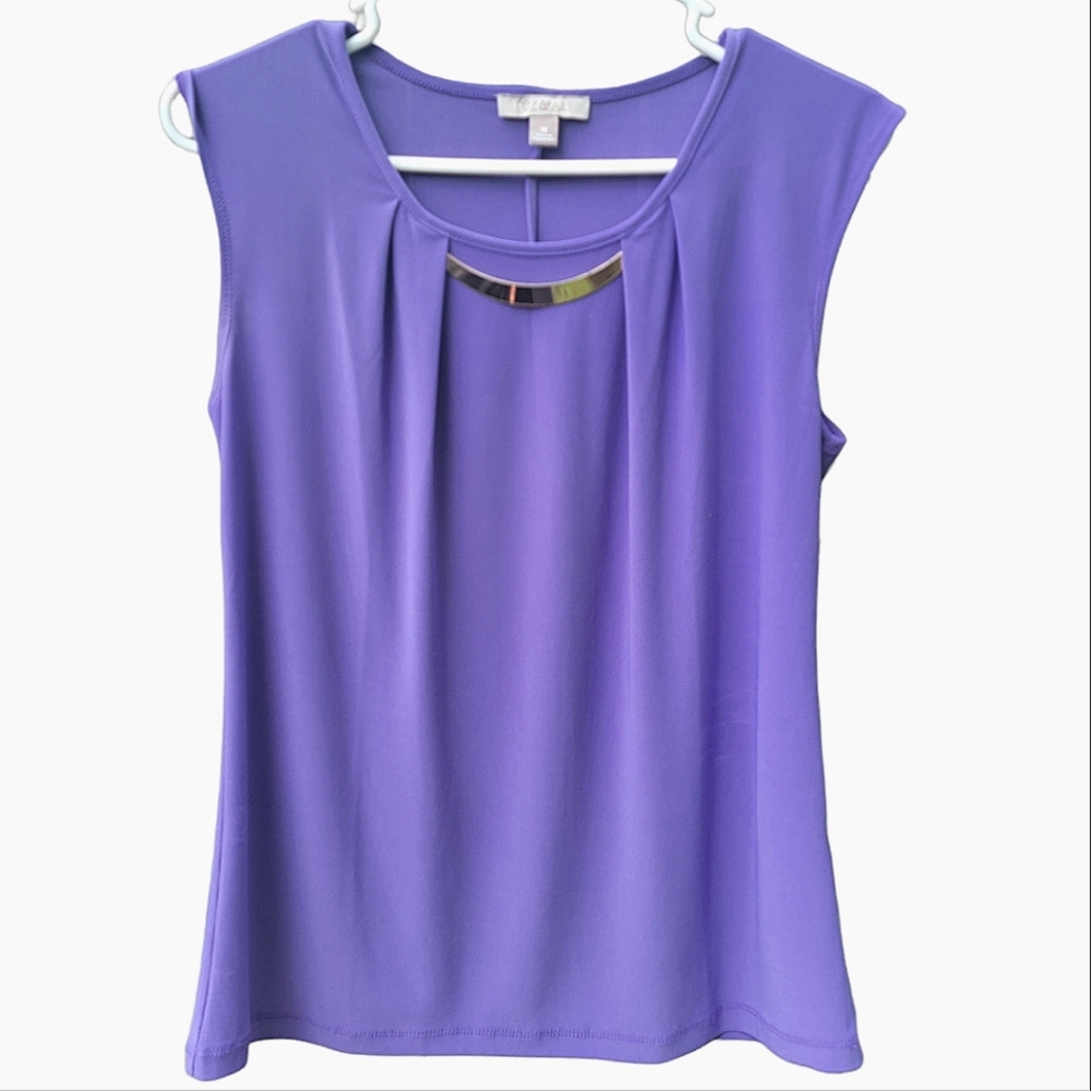 Roz & Ali Purple Pleated Blouse Size M